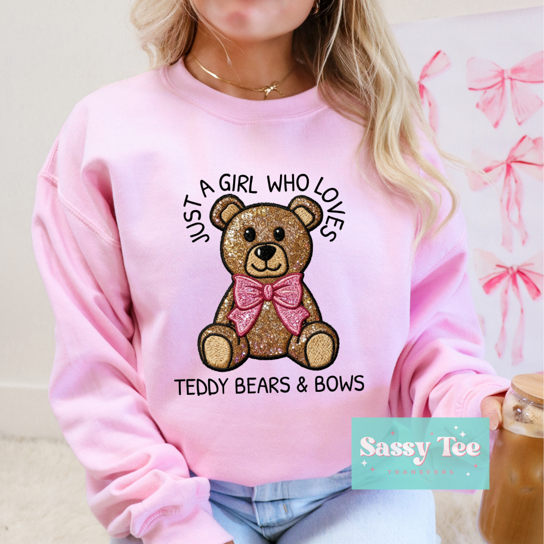 JUST A GIRL LOVE TEDDY BEARS BOWS **Preorder/Restock Ships in 5-10 biz days**