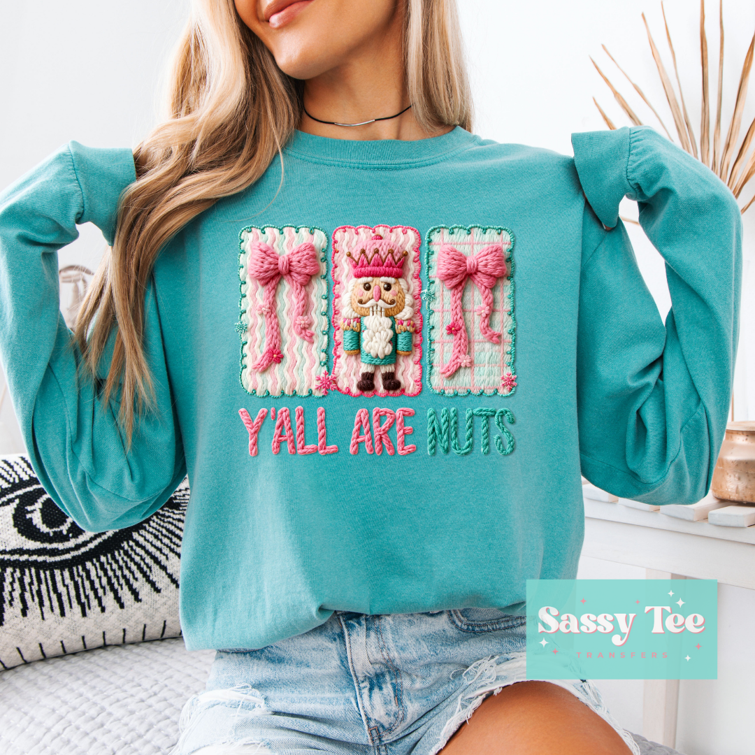 Y'ALL ARE NUTS PINK MINT NUTCRACKER FAUX YARN **Preorder/Restock Ships in 5-10 biz days**