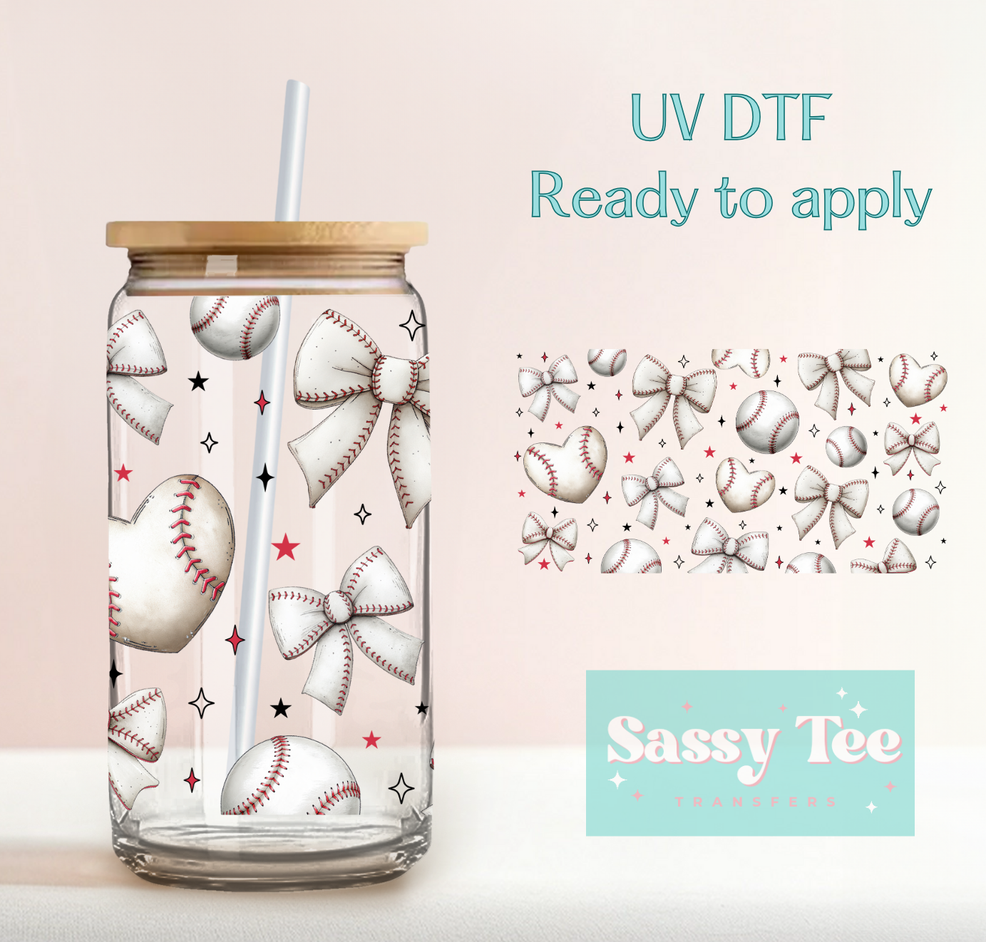 BASEBALL BOWS UV DTF CUP WRAP **Preorder Restock Ships in 5-10 biz days**