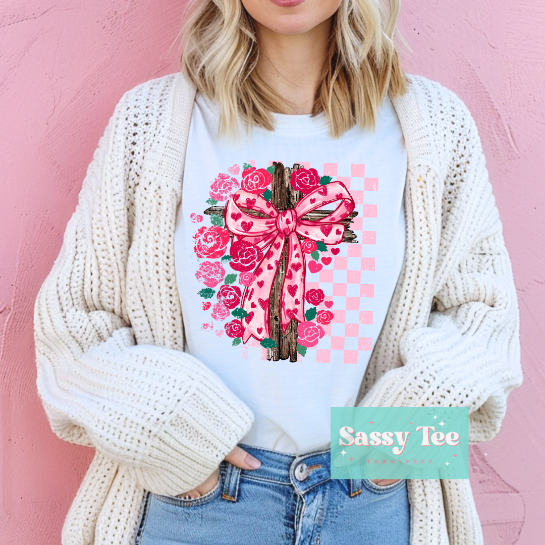 FAITH CROSS BOW ROSES RETRO VALENTINE **Preorder/Restock Ships in 5-10 biz days**