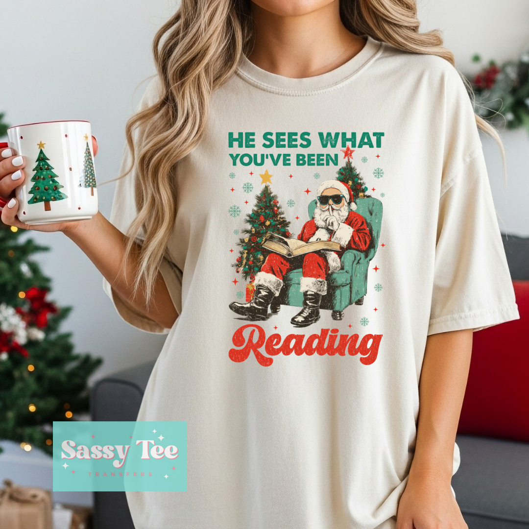 HE SEES WHAT YOU'VE BEEN READING SANTA BOOK **Preorder/Restock Ships in 5-10 biz days**