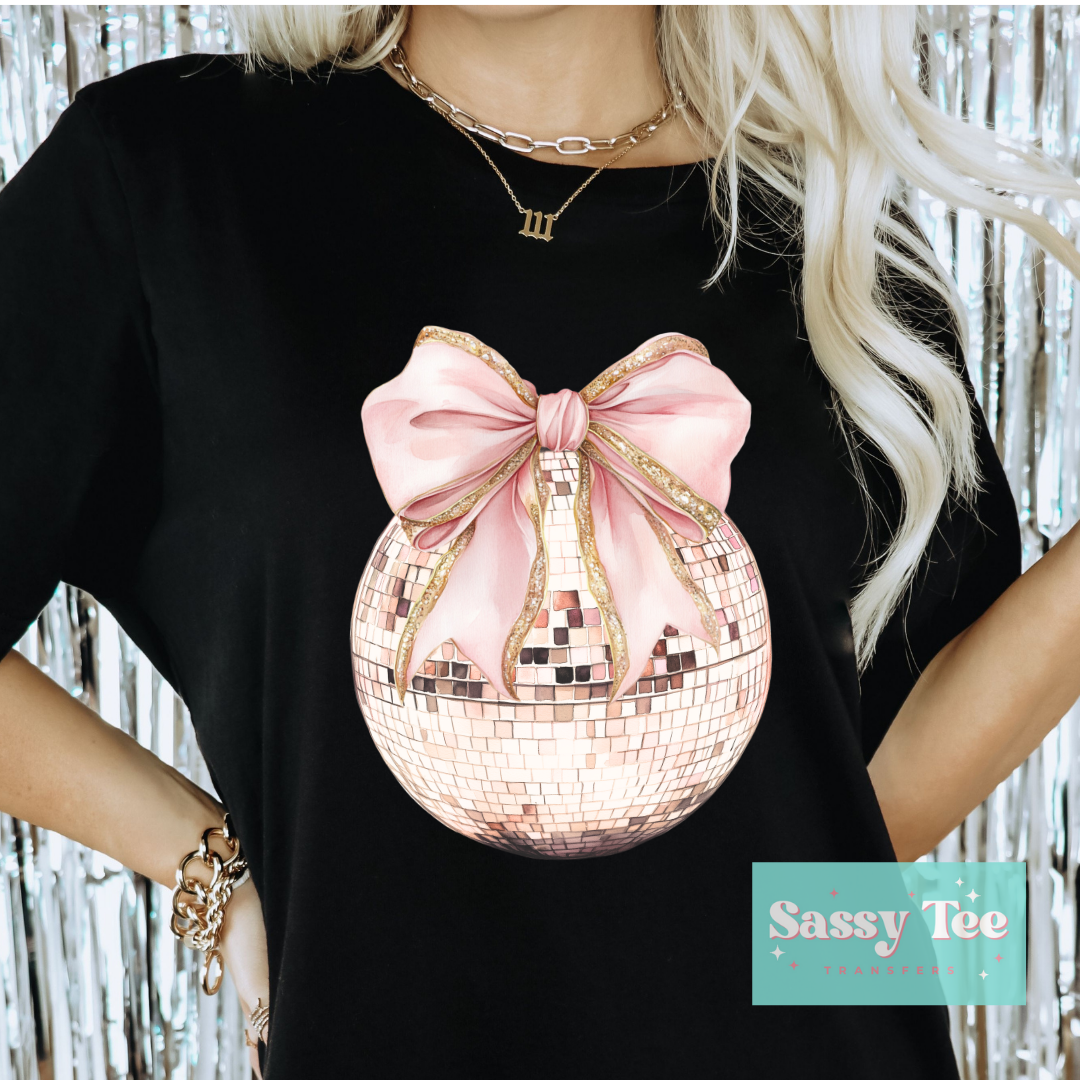 NYE DISCO BALL PINK GOLD COQUETTE BOW
