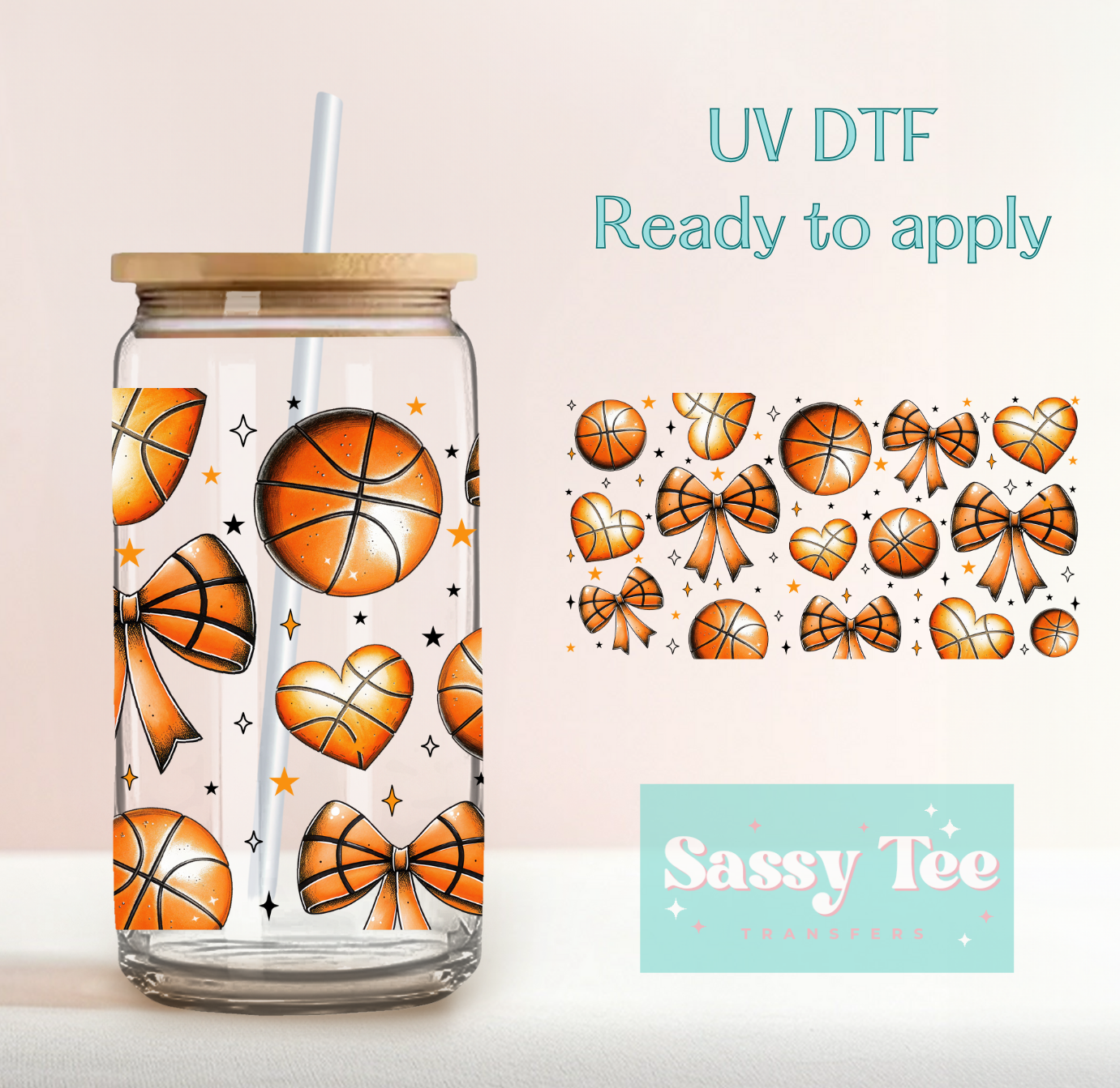 BASKETBALL BOWS UV DTF CUP WRAP **Preorder Restock Ships in 5-10 biz days**