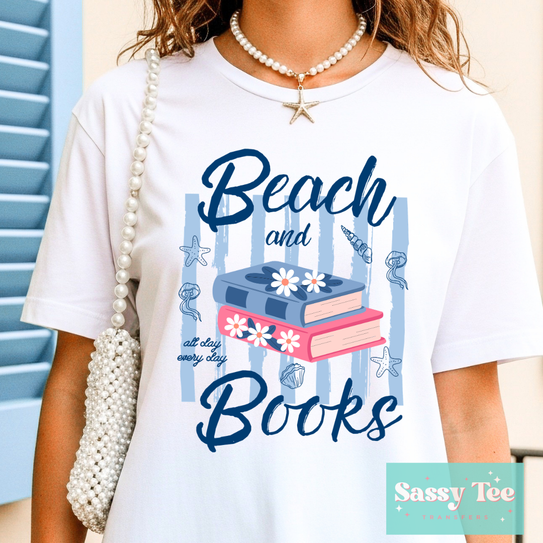 BEACH AND BOOKS PREPPY STRIPES PINK BLUE **Preorder/Restock Ships in 5-10 biz days**