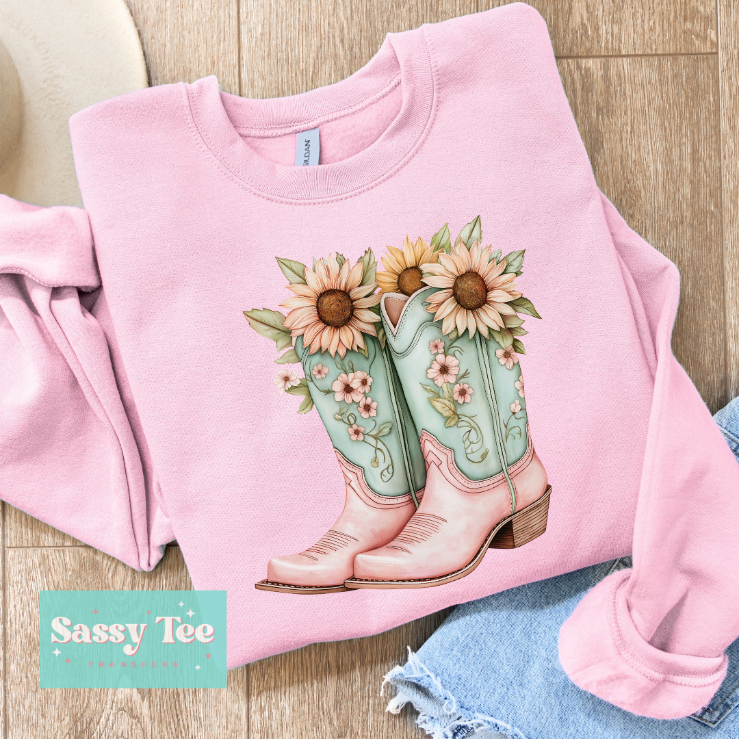 BOOTS SUNFLOWERS PINK MINT **Preorder/Restock Ships in 5-10 biz days**