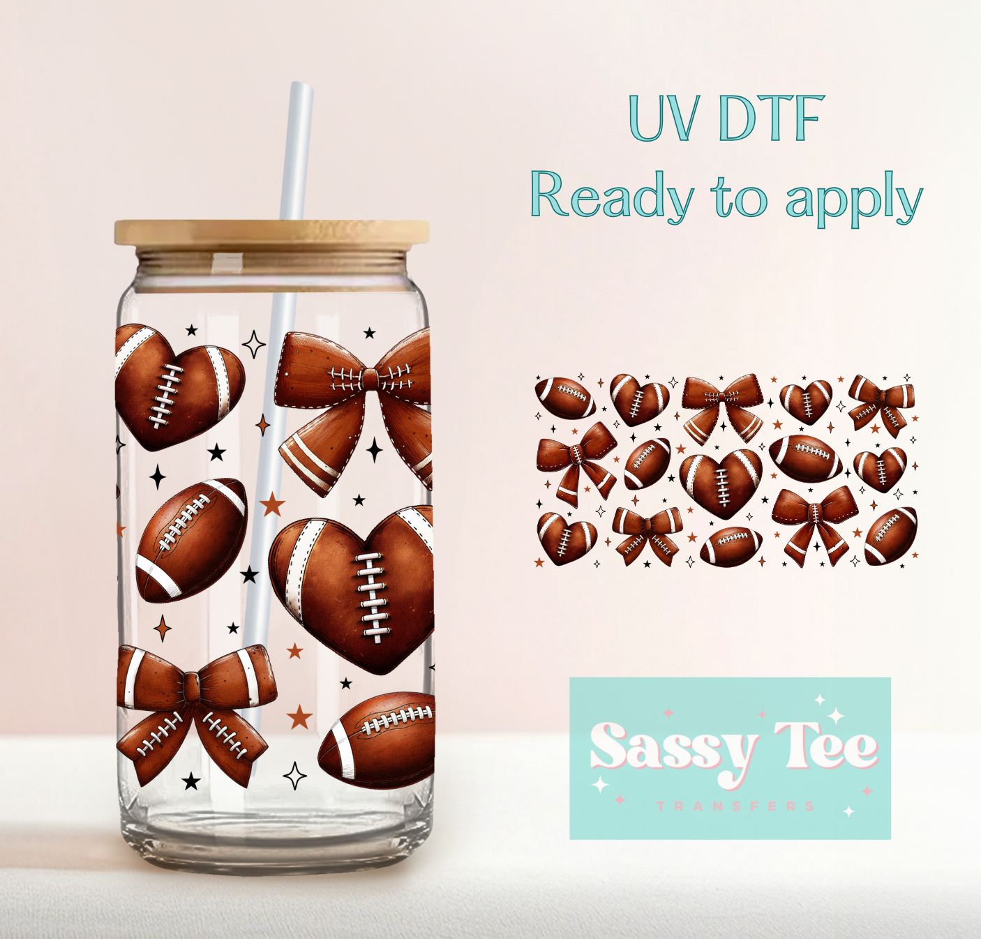 FOOTBALL BOWS UV DTF CUP WRAP **Preorder Restock Ships in 5-10 biz days**