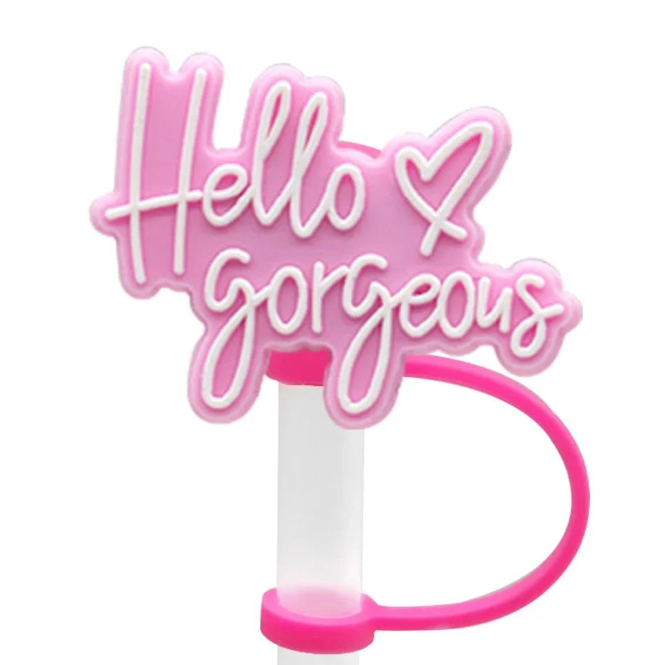 HELLO GORGEOUS PINK STRAW TOPPER Two Size options *Restocked