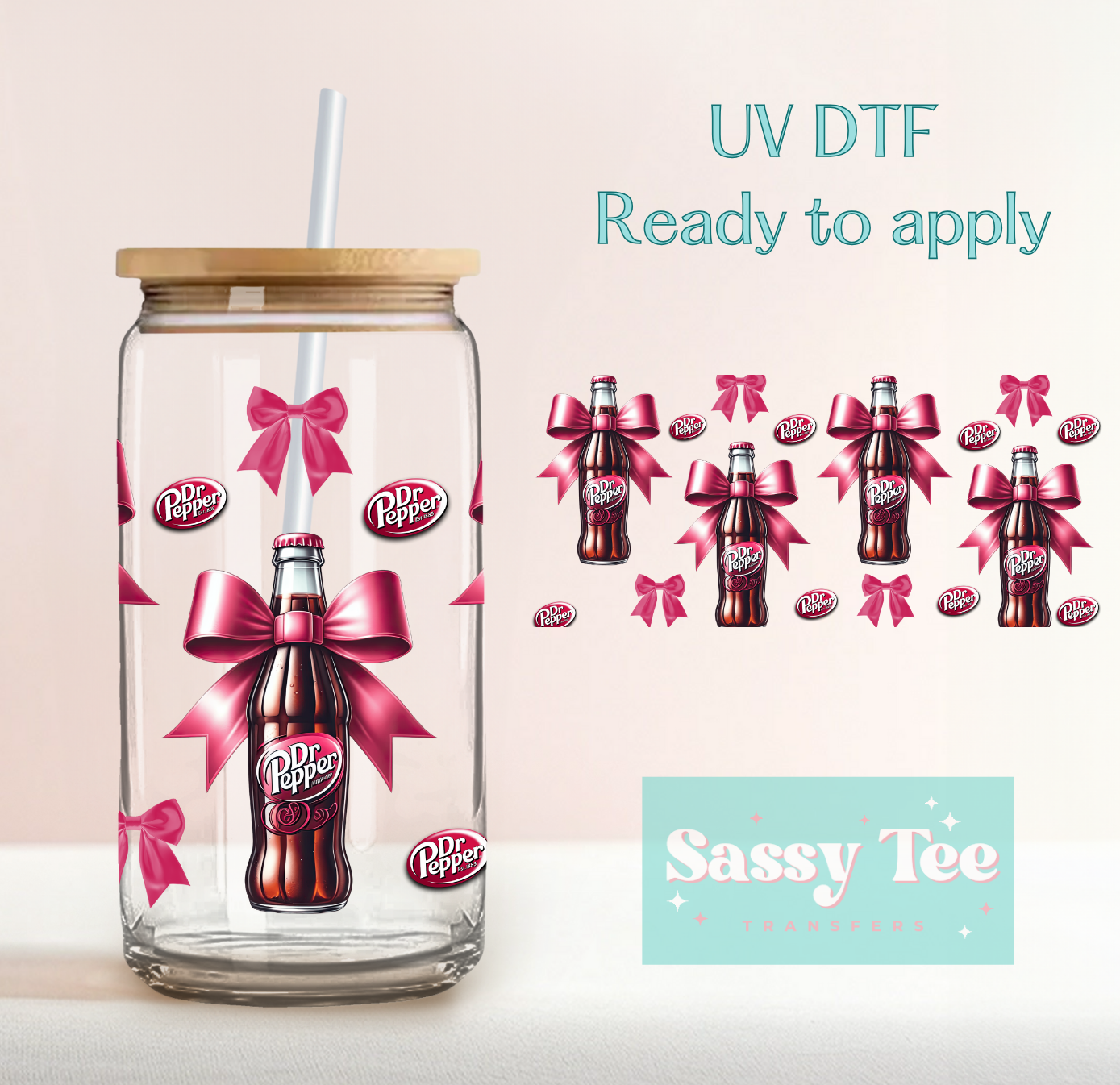 DR PEPPER COQUETTE BOW UV DTF CUP WRAP *Restock Preorder Ships in 5-14 biz days**