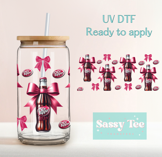 DR PEPPER COQUETTE BOW UV DTF CUP WRAP *Restock Preorder Ships in 5-14 biz days**