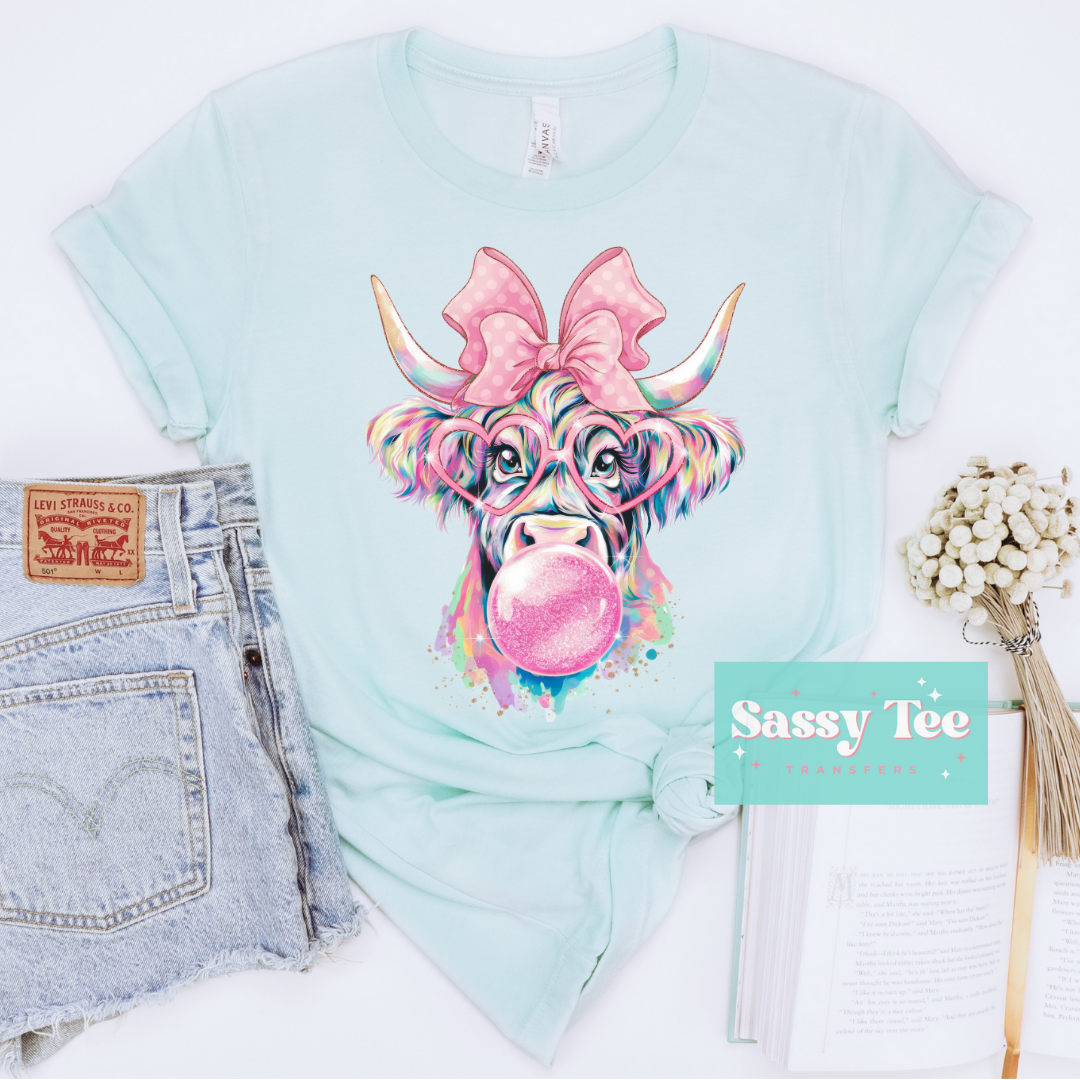 HIGHLAND COW PASTEL BUBBLEGUM BOW **Preorder Ships in 5-10 biz days**