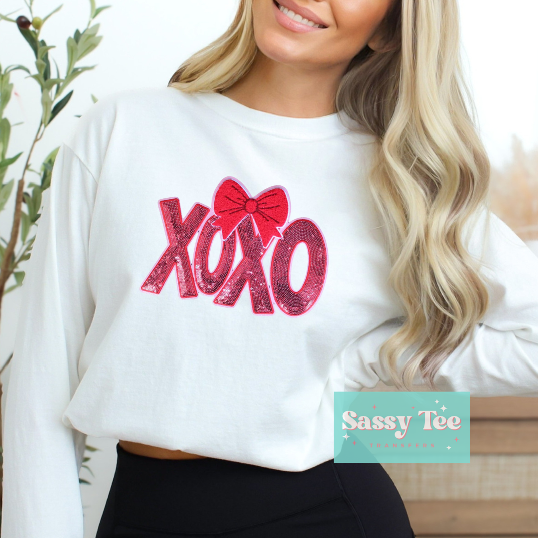 XOXO PINK BOW SEQUIN VALENTINE PATCH