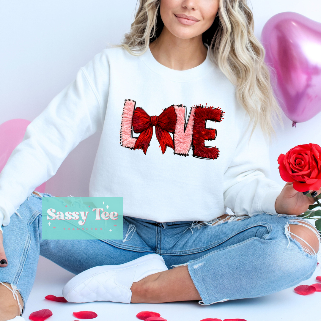 LOVE RED BOW FAUX YARN **Preorder/Restock Ships in 5-10 biz days**