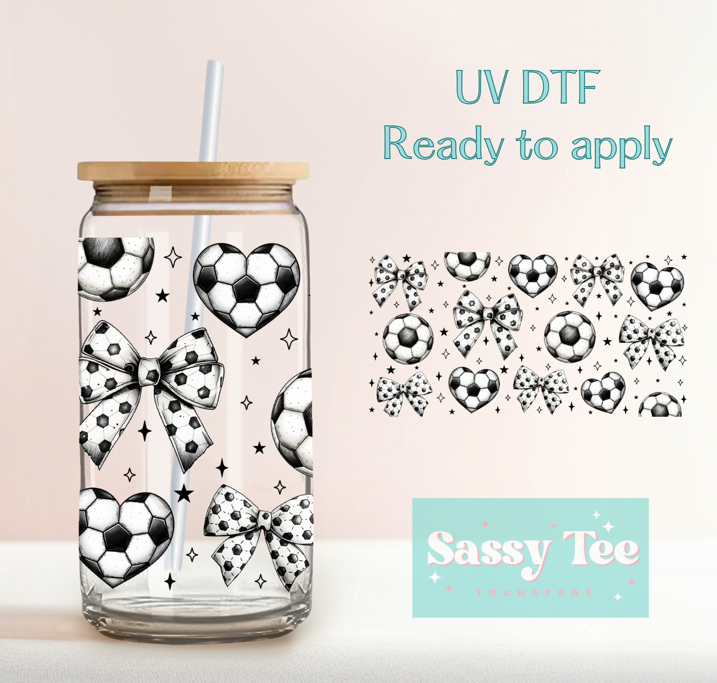SOCCER BOWS UV DTF CUP WRAP **Preorder, Ships in 5-10 biz days**