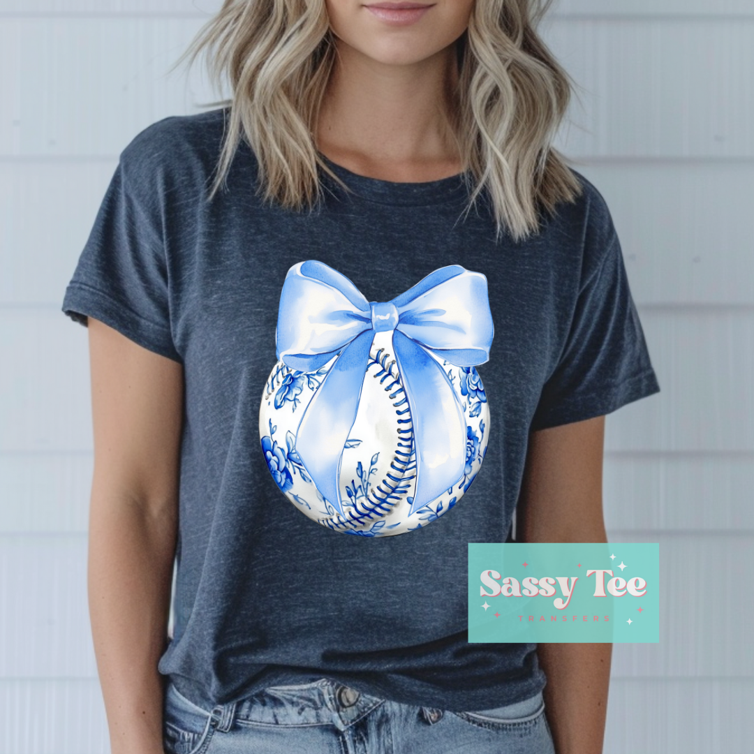 BASEBALL BLUE TOILE BOW *Preorder, Ships in 5-9 biz days*