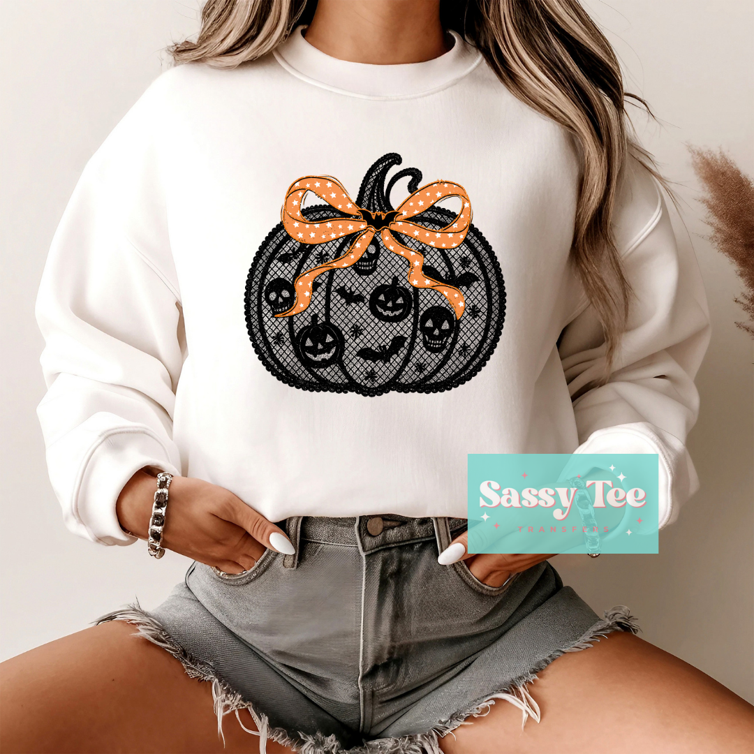 BLACK LACE PUMPKIN BOW **Preorder/Restock Ships in 5-10 biz days**