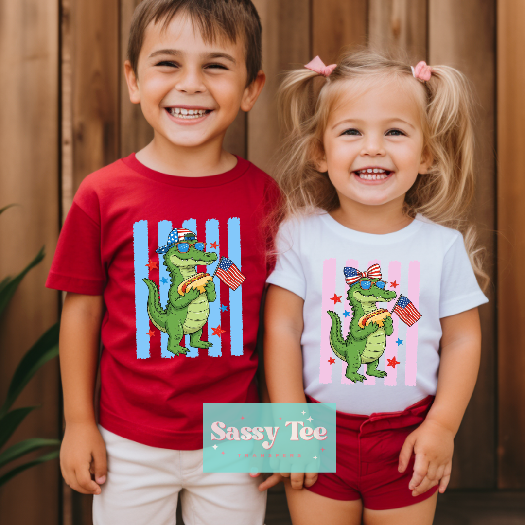 JULY 4TH GATOR HOT DOG PREPPY STRIPE BOY Kids **Preorder/Restock Ships in 5-10 biz days**