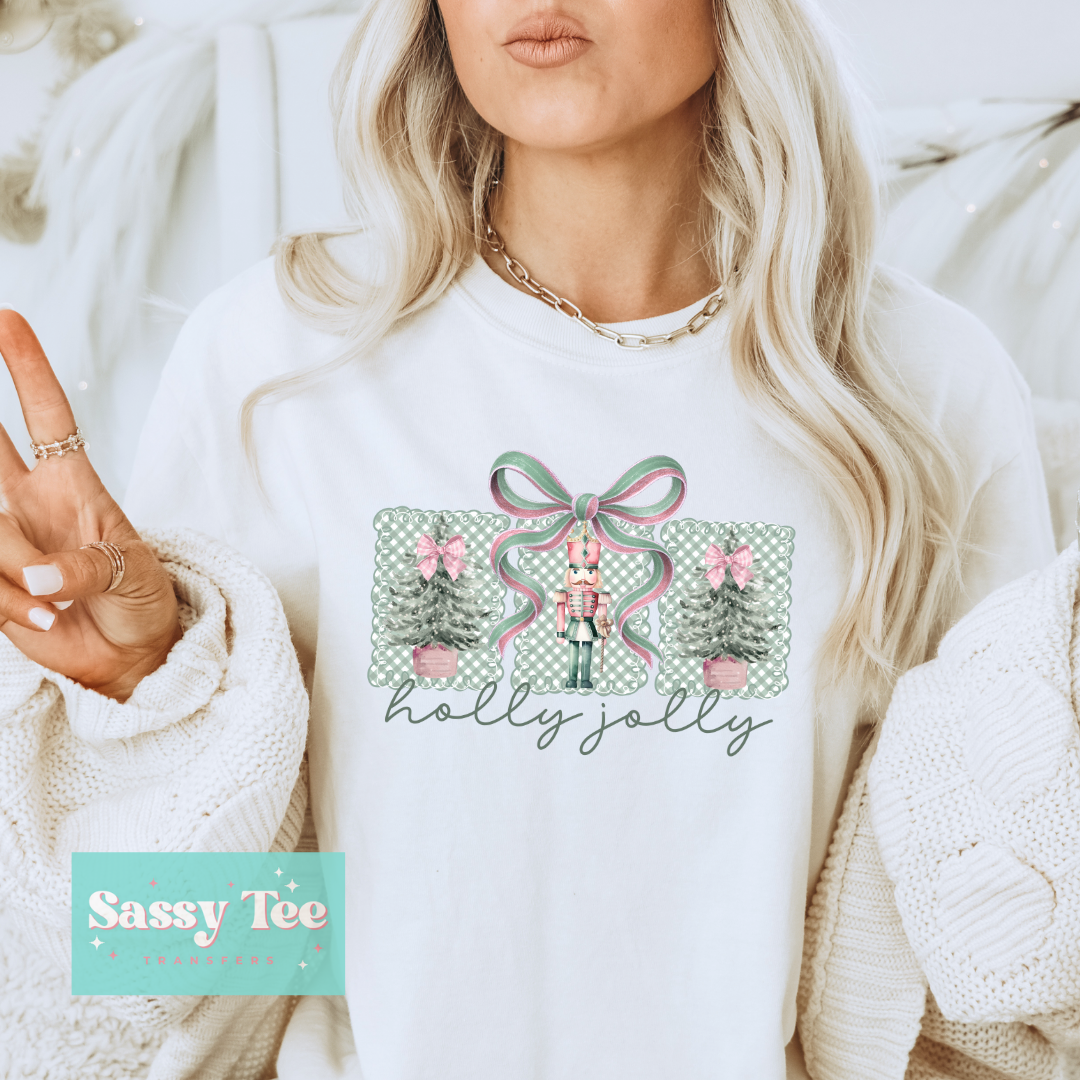 HOLLY JOLLY NUTCRACKER MINT PINK BOW **Preorder/Restock Ships in 5-10 biz days**