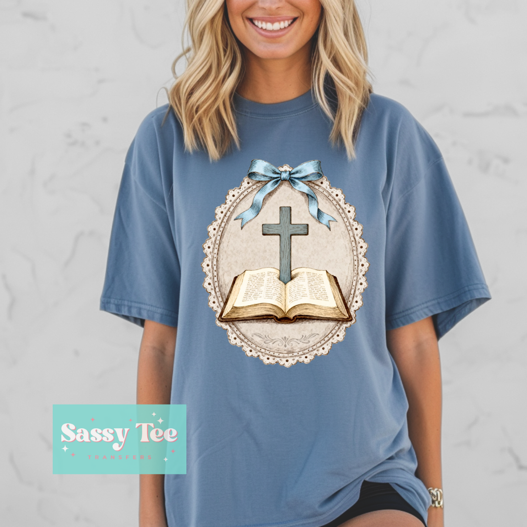 FAITH CROSS BIBLE BLUE BOW FRAME