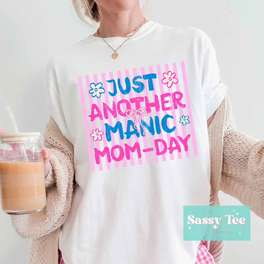JUST ANOTHER MANIC MOM-DAY PREPPY PINK BLUE STRIPES **Preorder/Restock Ships in 5-10 biz days**
