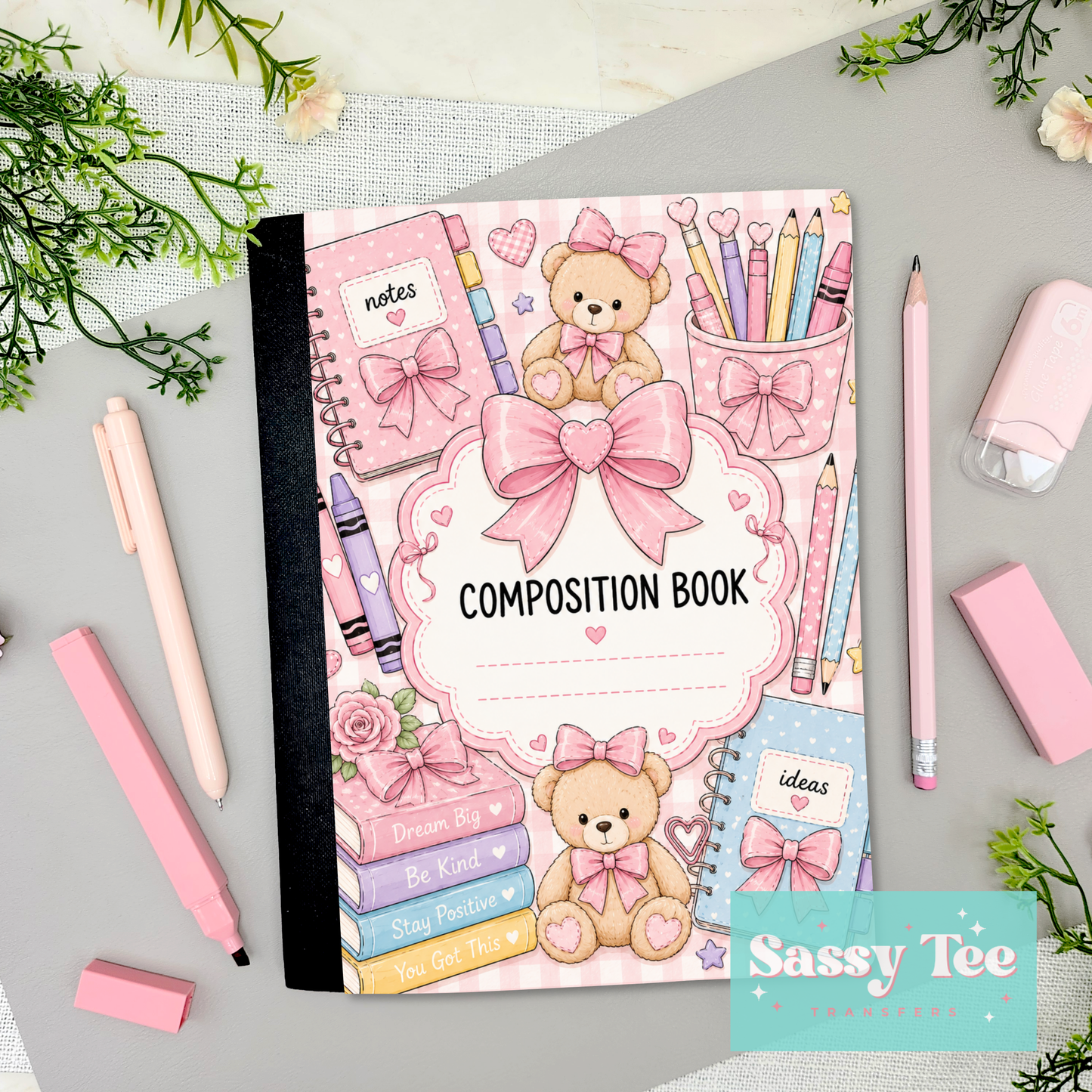 NOTES TEDDY AFFIRMATION BOW Peel + Stick Notebook Cover SET