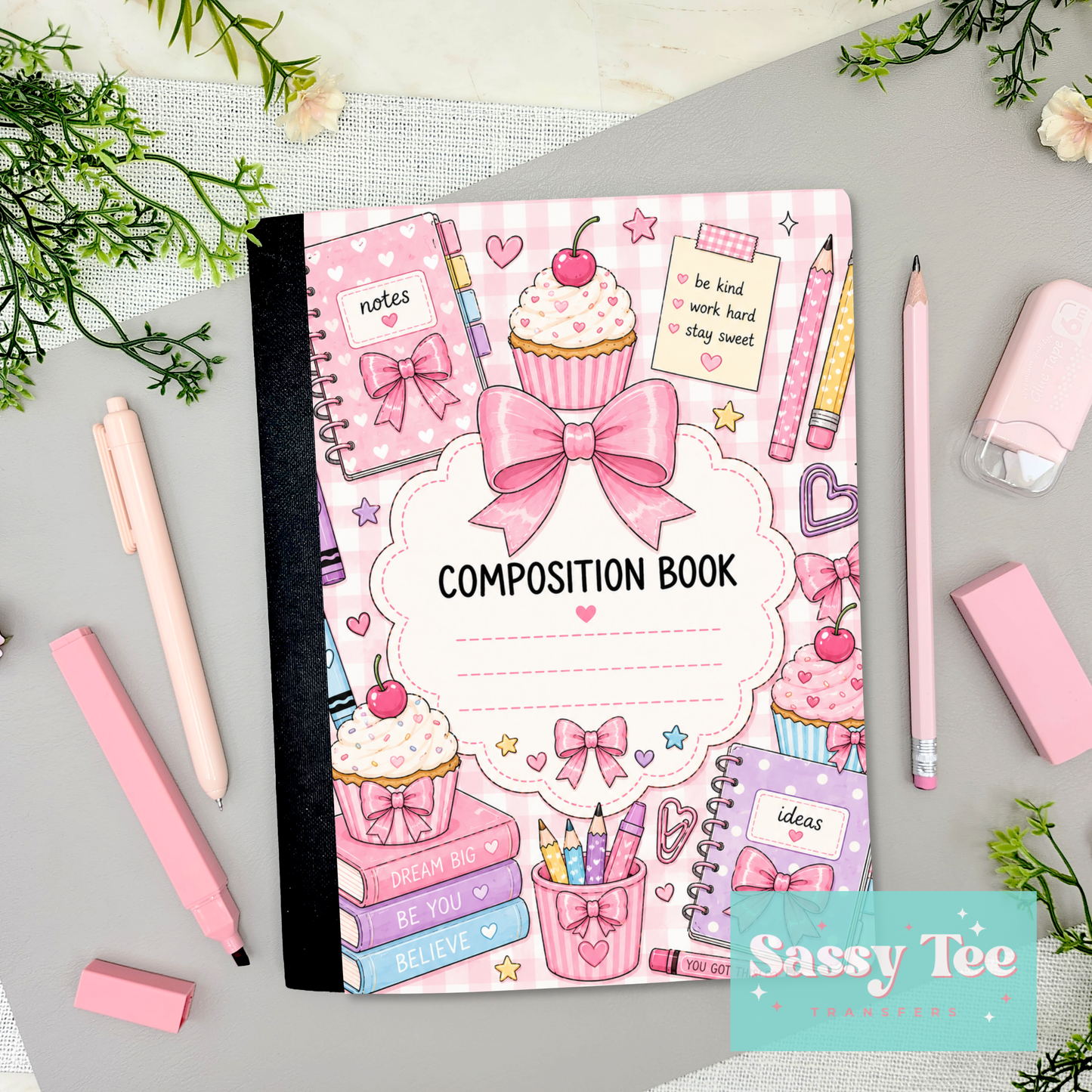 NOTES CUPCAKE AFFIRMATION BOW Peel + Stick Notebook Cover SET