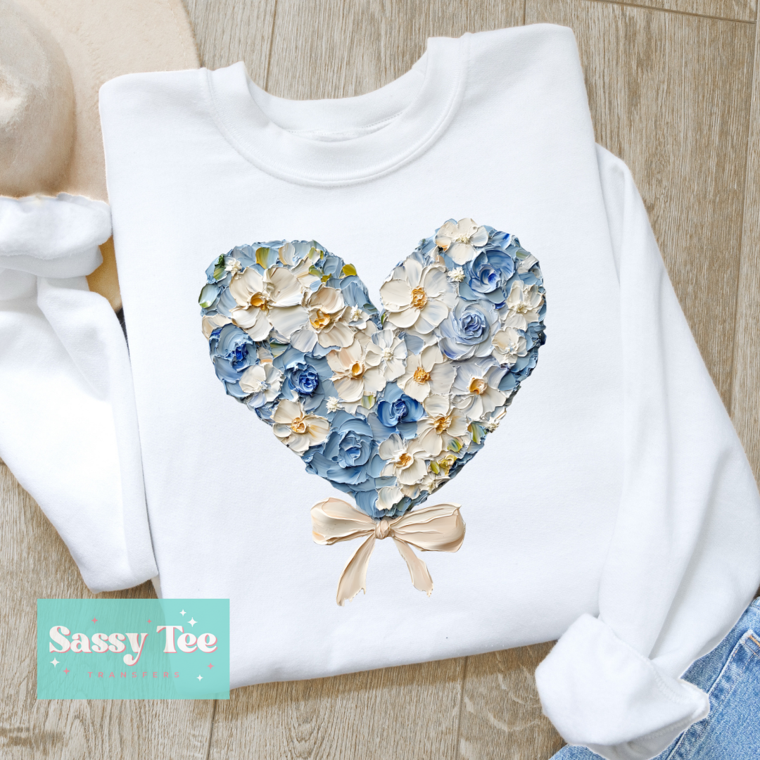 BLUE BEIGE HEART BOW TEXTURE PAINT **Preorder/Restock Ships in 5-10 biz days**