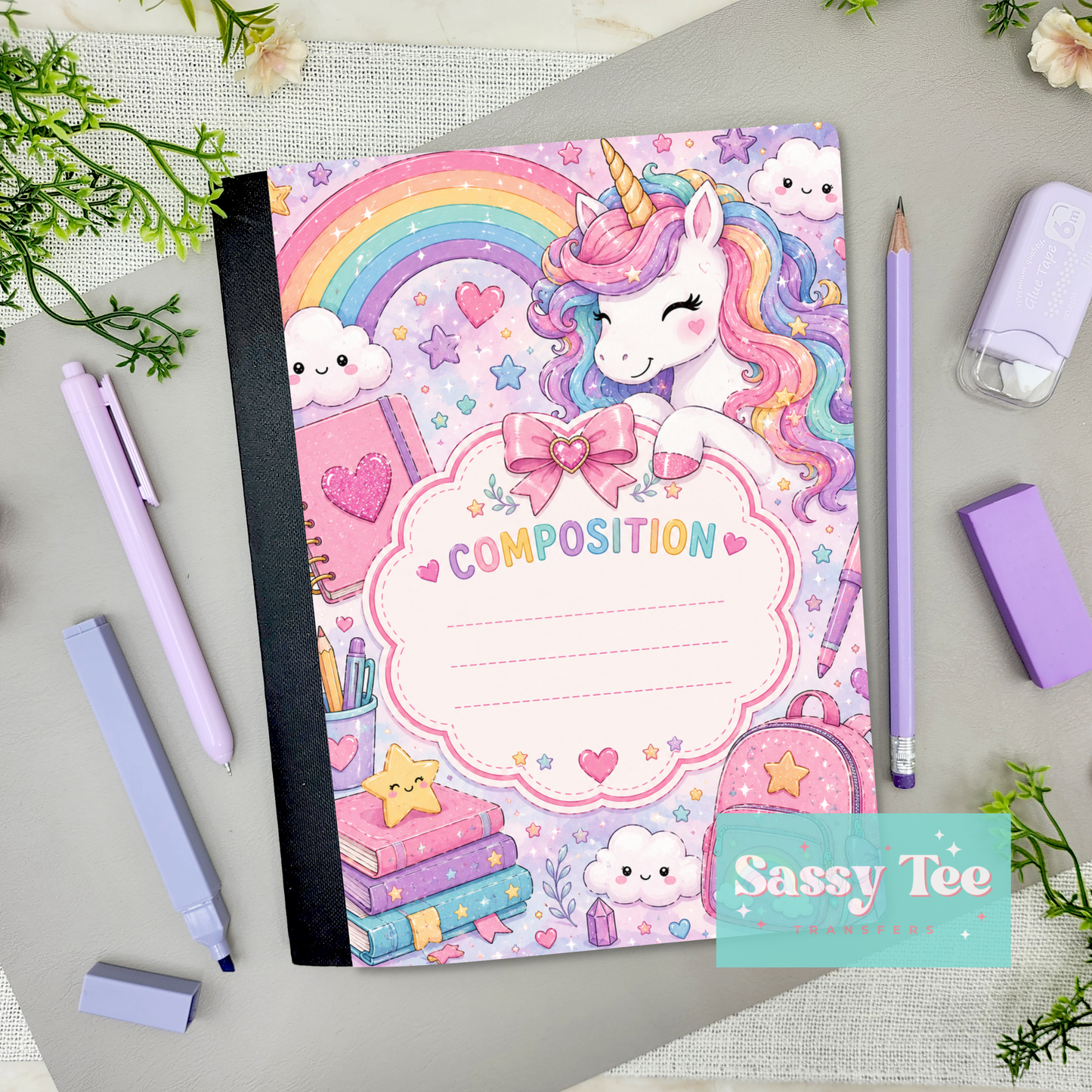 NOTES UNICORN AFFIRMATION BOW Peel + Stick Notebook Cover SET