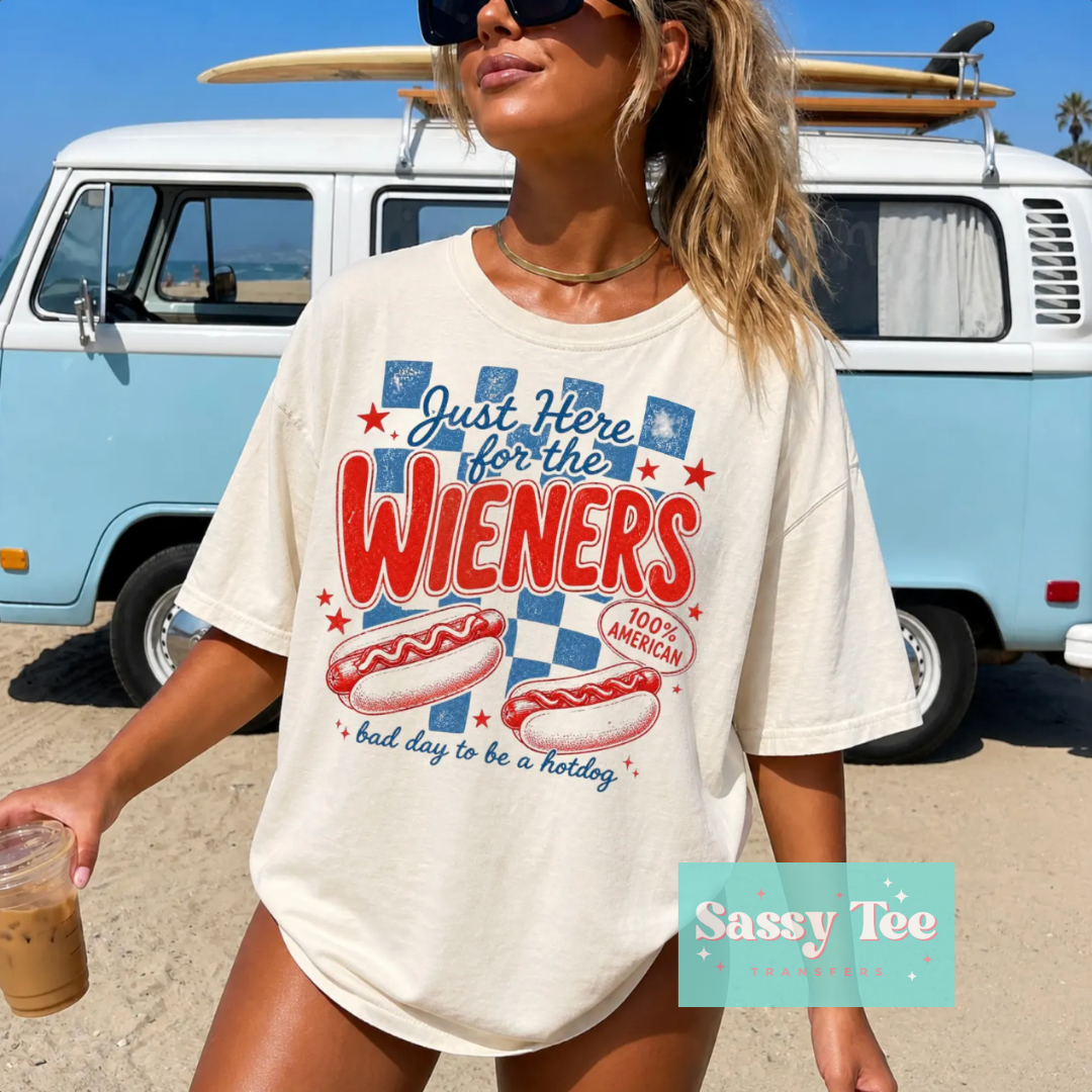 JUST HERE FOR THE WIENERS HOT DOG RETRO AMERICA **Preorder/Restock Ships in 5-10 biz days**