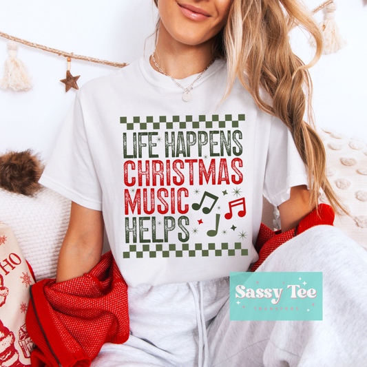 LIFE HAPPENS CHRISTMAS MUSIC HELPS RETRO RED GREEN **Preorder/Restock Ships in 5-10 biz days**