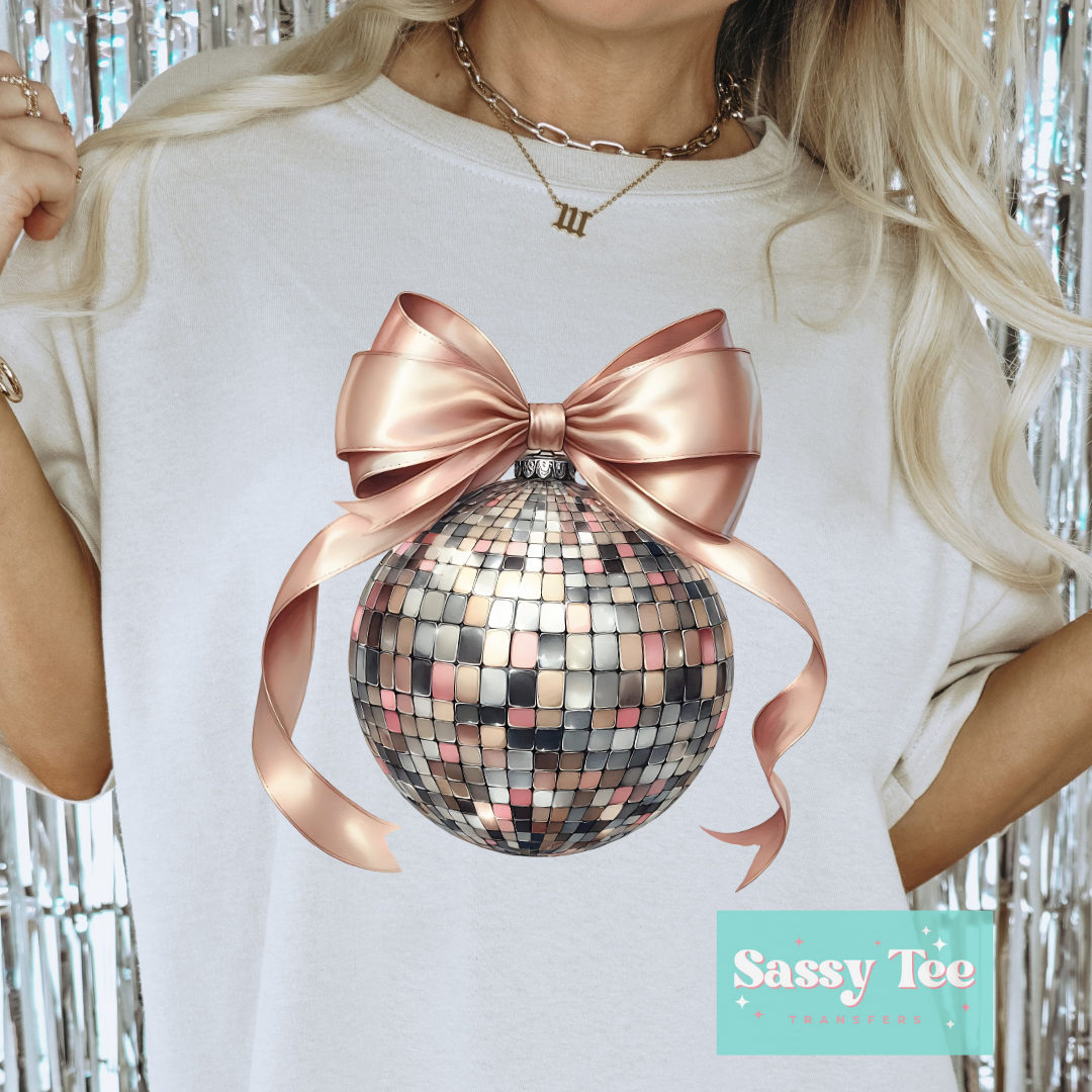 NYE DISCO BALL ROSE GOLD COQUETTE BOW