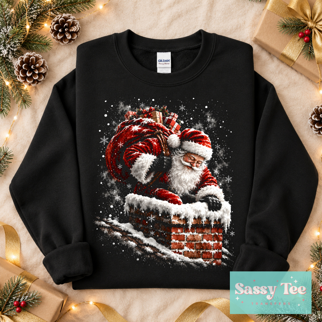 SANTA CHIMNEY DELIVER PRESENTS For Darker Colors **Preorder/Restock Ships in 5-10 biz days**
