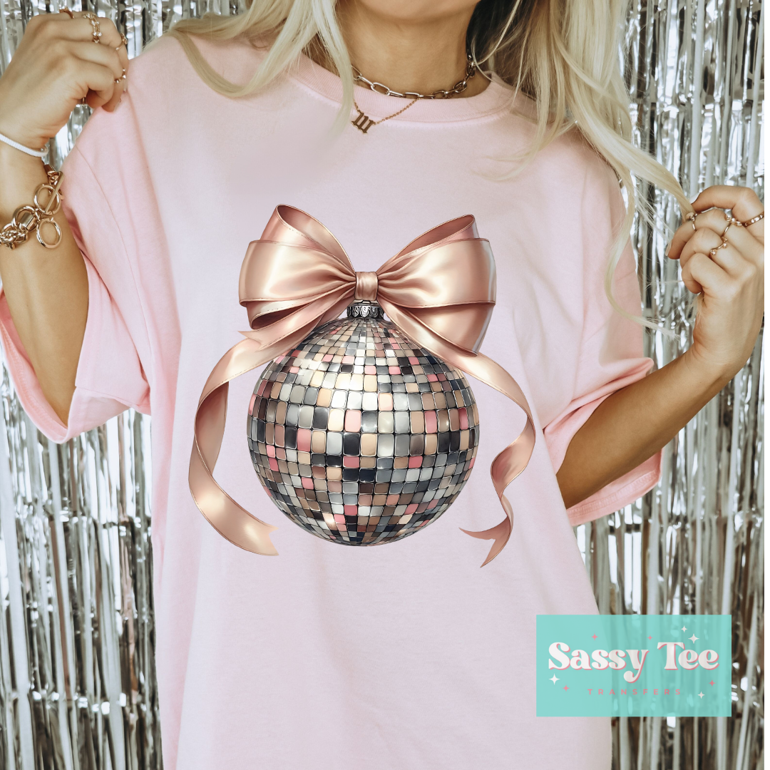 NYE DISCO BALL ROSE GOLD COQUETTE BOW