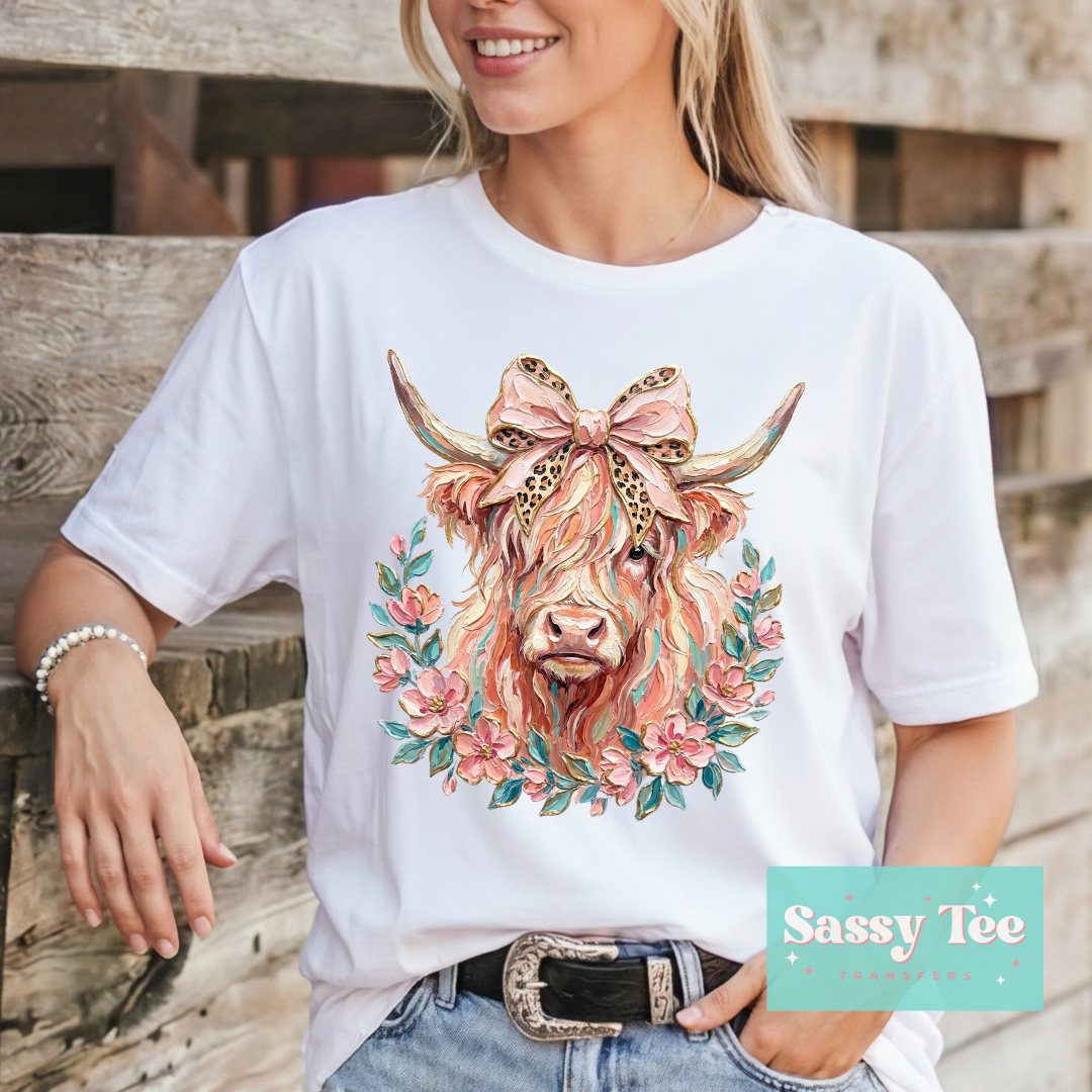 HIGHLAND COW PINK BOW LEOPARD FAUX TEXTURE PAINT **Preorder/Restock Ships in 5-10 biz days**