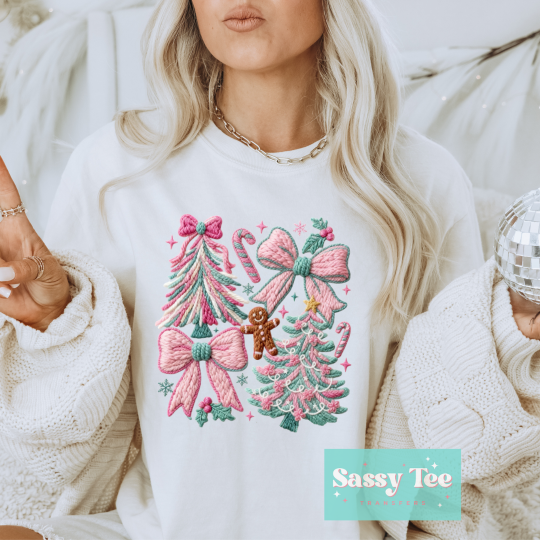 PINK MINT CHRISTMAS TREE BOW FAUX YARN **Preorder/Restock Ships in 5-10 biz days**