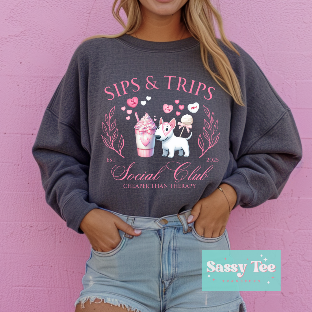 SIPS TRIPS SOCIAL CLUB PINK BOW DOG VALENTINE