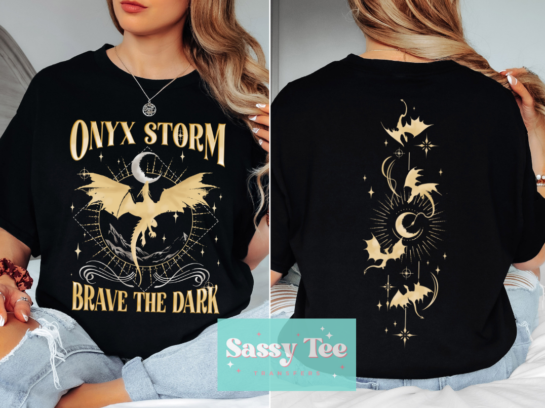 ONYX STORM BRAVE THE DARK GOLD Front/Back Options