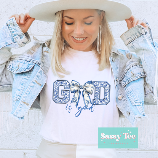 GOD IS GOOD BLUE TOILE BOW