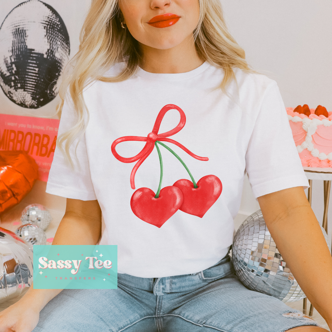 HEART CHERRIES RED BOW