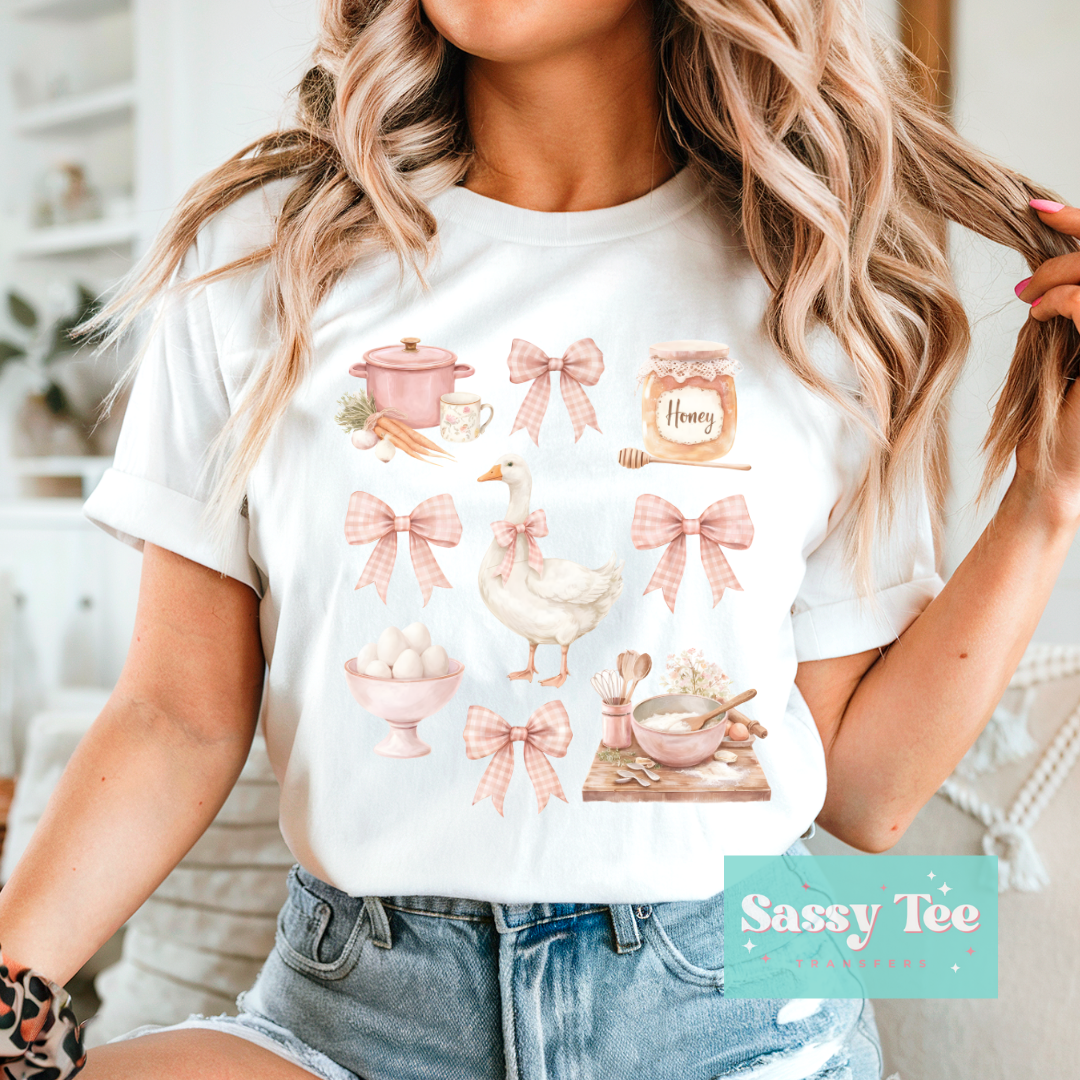 GOOSE KITCHEN BAKING PINK PLAID BOW COQUETTE **Preorder/Restock Ships in 5-10 biz days**