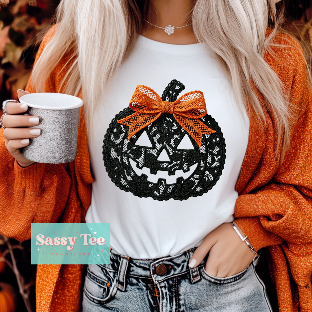 PUMPKIN BLACK LACE ORANGE FAUX PATCH **Preorder/Restock Ships in 5-10 biz days**