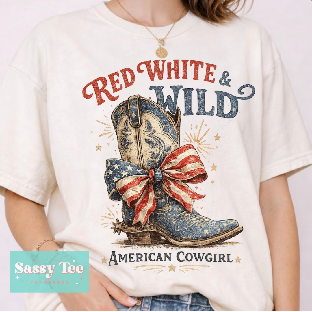 RED WHITE & WILD AMERICAN COWGIRL DISTRESSED VINTAGE