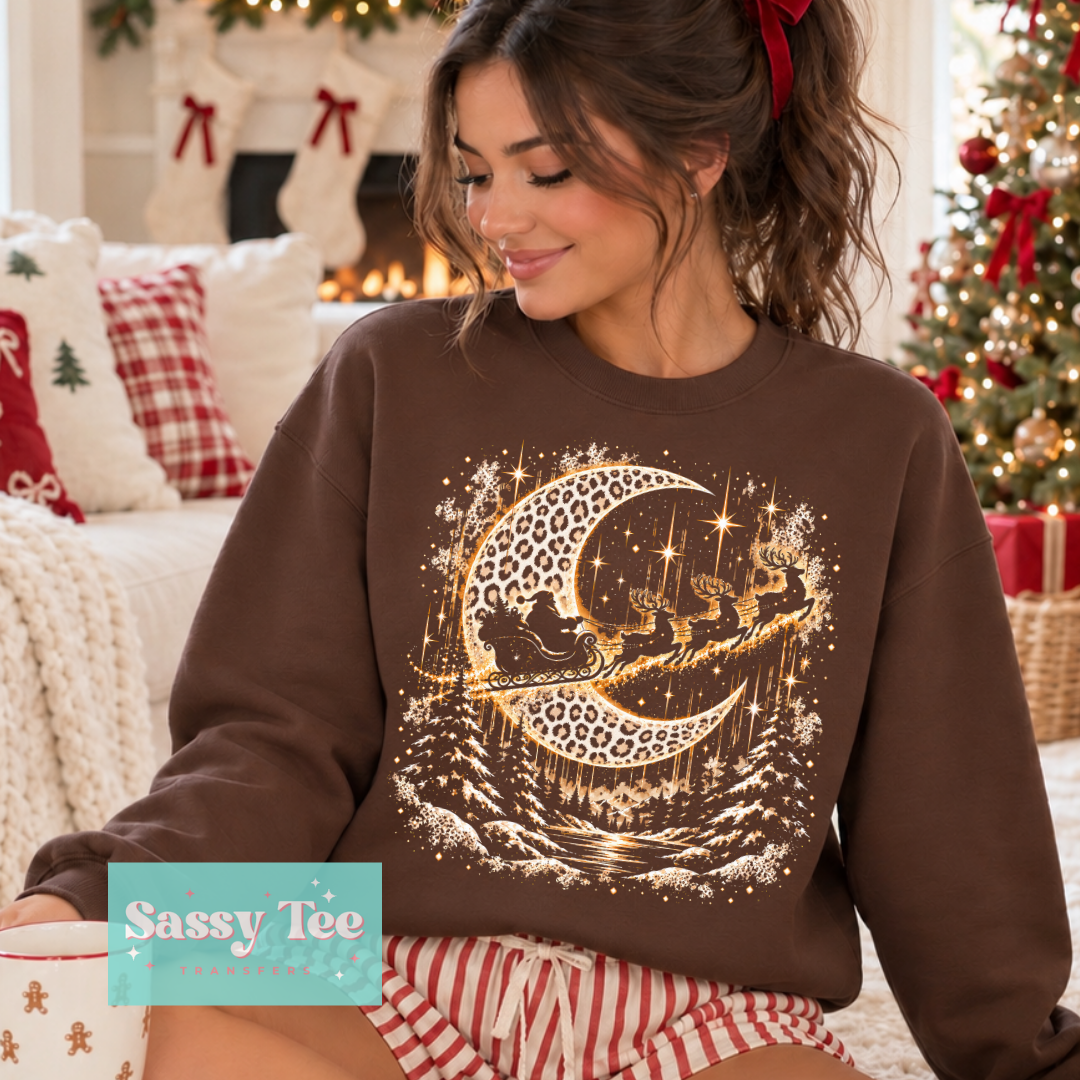 SANTA SLEIGH MOON CHRISTMAS LEOPARD GOLD **Preorder/Restock Ships in 5-10 biz days**