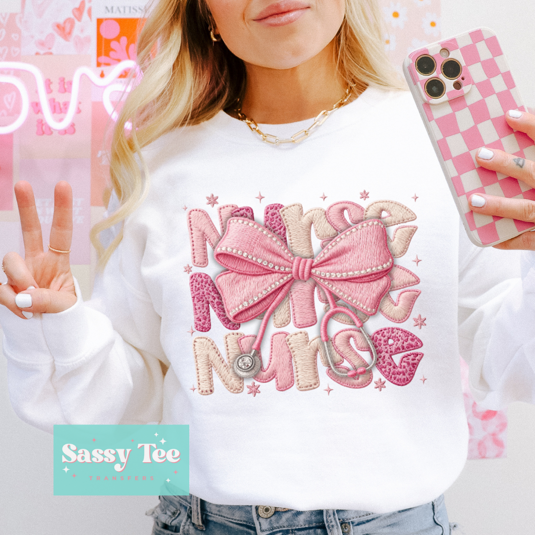 NURSE PINK BOW FAUX YARN LEOPARD **Preorder/Restock Ships in 5-10 biz days**