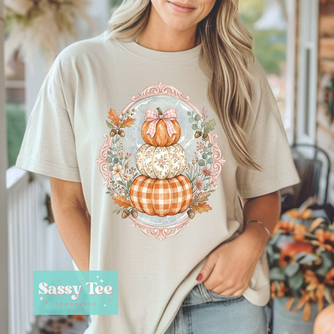PUMPKINS FLORAL FRAME PINK BOW **Preorder/Restock Ships in 5-10 biz days**
