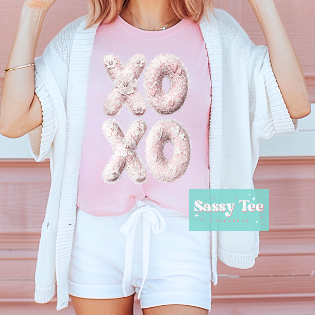 XOXO FAUX LACE PEARL WHITE PINK **Preorder/Restock Ships in 5-10 biz days**