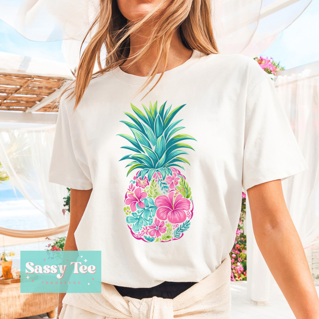 PINEAPPLE TROPICAL FLORAL PINK TEAL