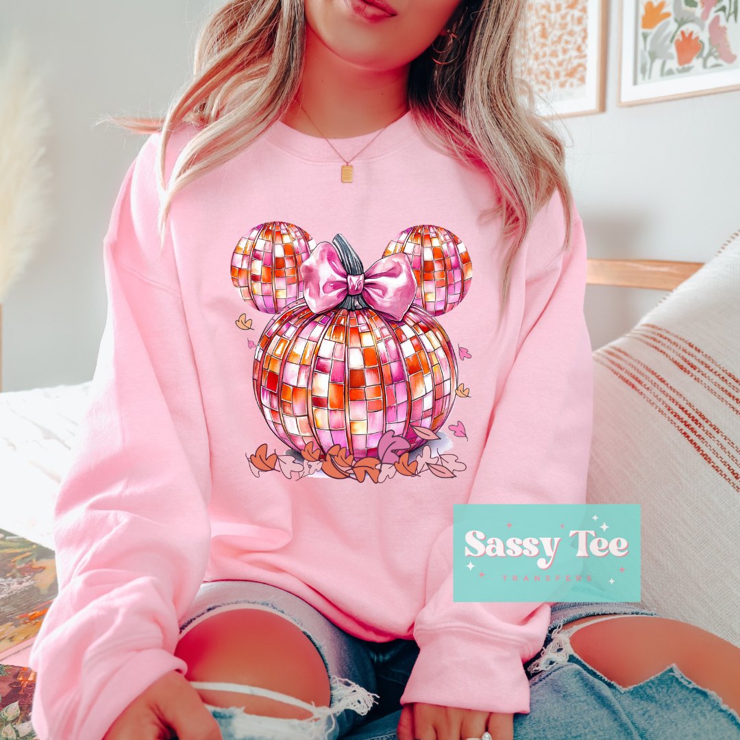 PINK DISCO MOUSE PUMPKIN BOW **Preorder Ships in 5-10 biz days**