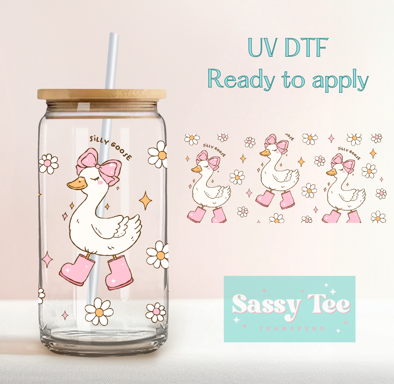 SILLY GOOSE PINK BOW UV DTF CUP WRAP
