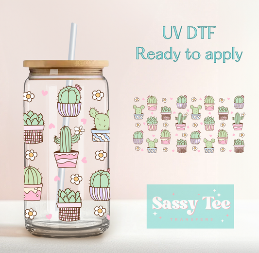 CUTE CACTI PASTEL FLOWERS UV DTF CUP WRAP