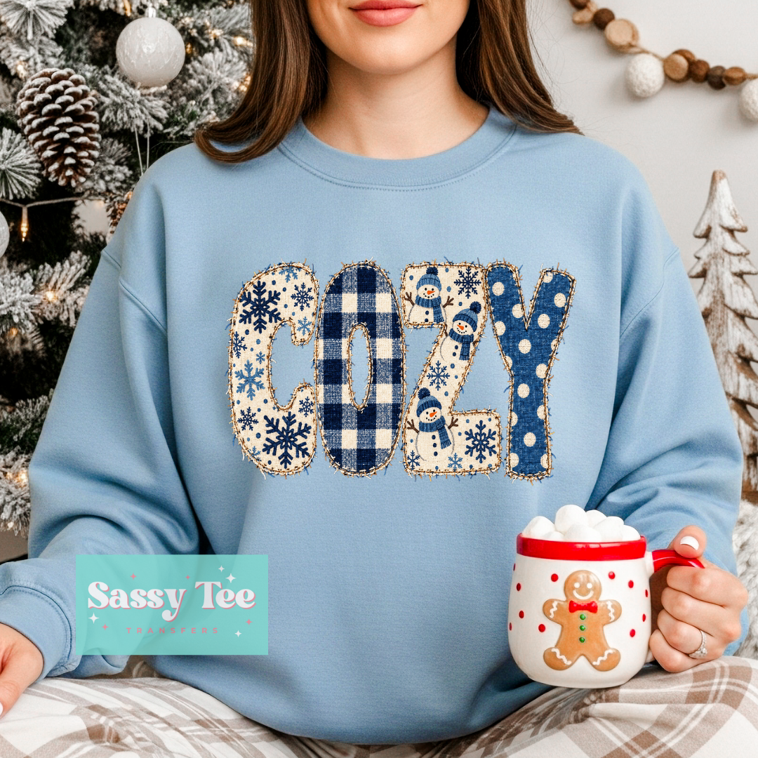 COZY BLUE TAN SNOWMAN FAUX PATCH **Preorder/Restock Ships in 5-10 biz days**
